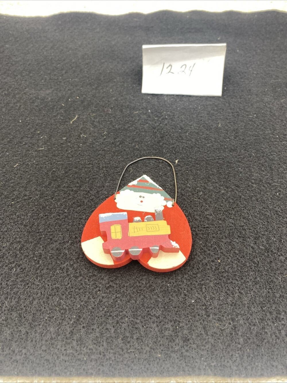 Wooden Train On Wooden Heart With Smoke Stack Santa Ornament Hand painted